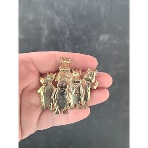 Multiple Cows Gold Tone Brooch Vintage Costume Jewelry